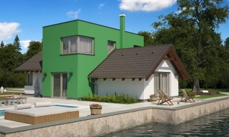 Maison de famille moderne avec deux chambres à l'étage.